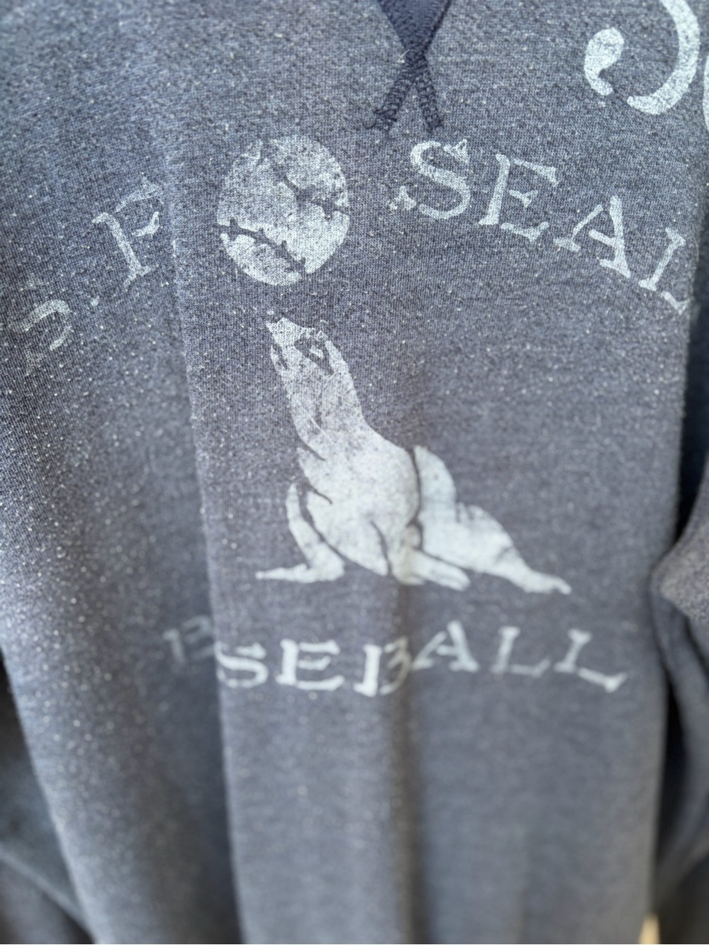 Ebbets Field Flannels Heather Gray Crewneck with White Seal Graphic